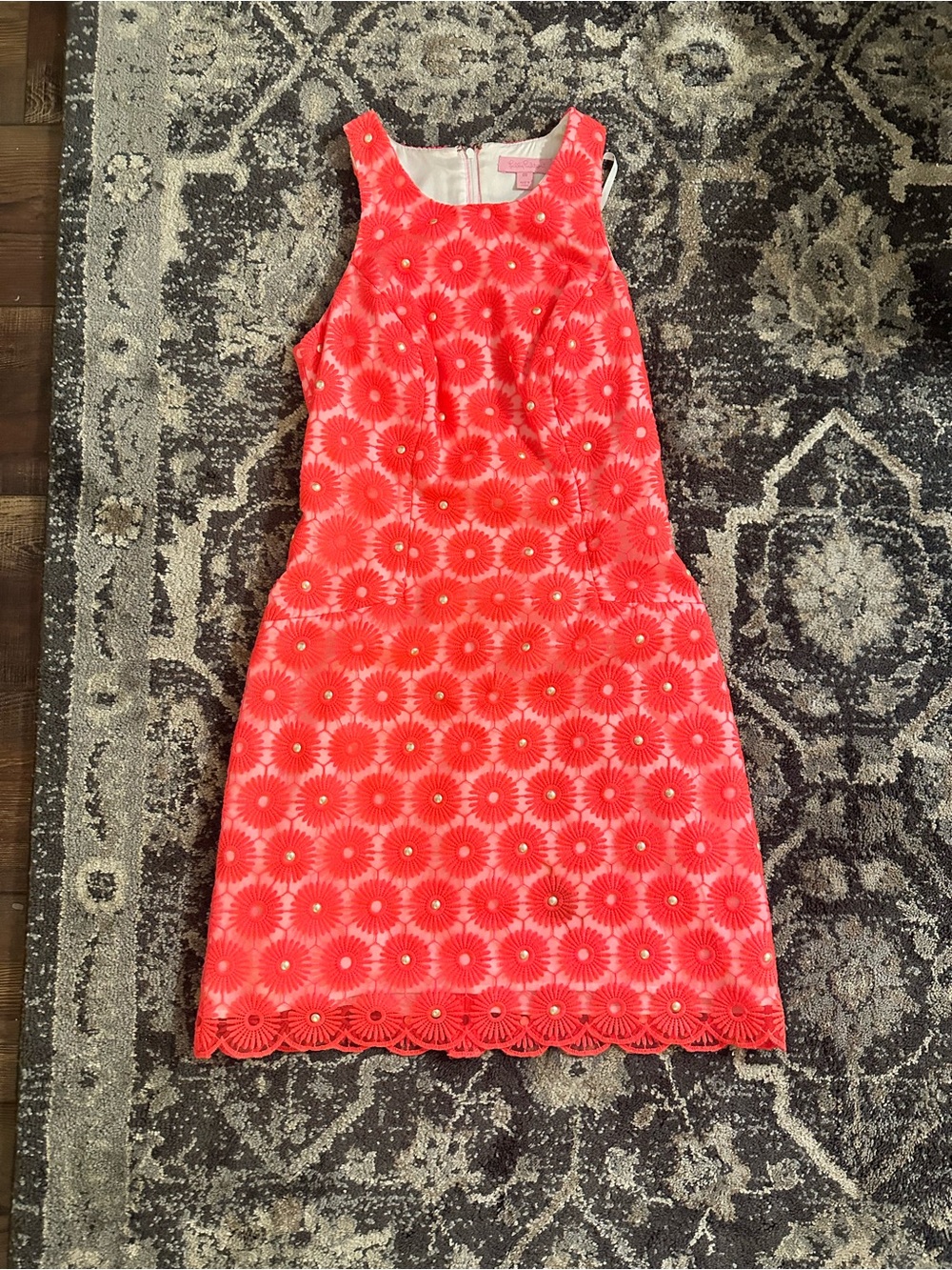Lilly Pulitzer Coral Floral Eyelet Shift Dress